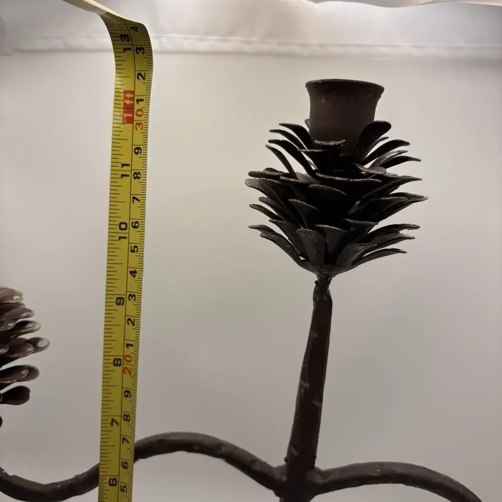 Iron Pinecone 3 Taper Candle Candelabra Fall Holiday Decor Bronze Finish Used